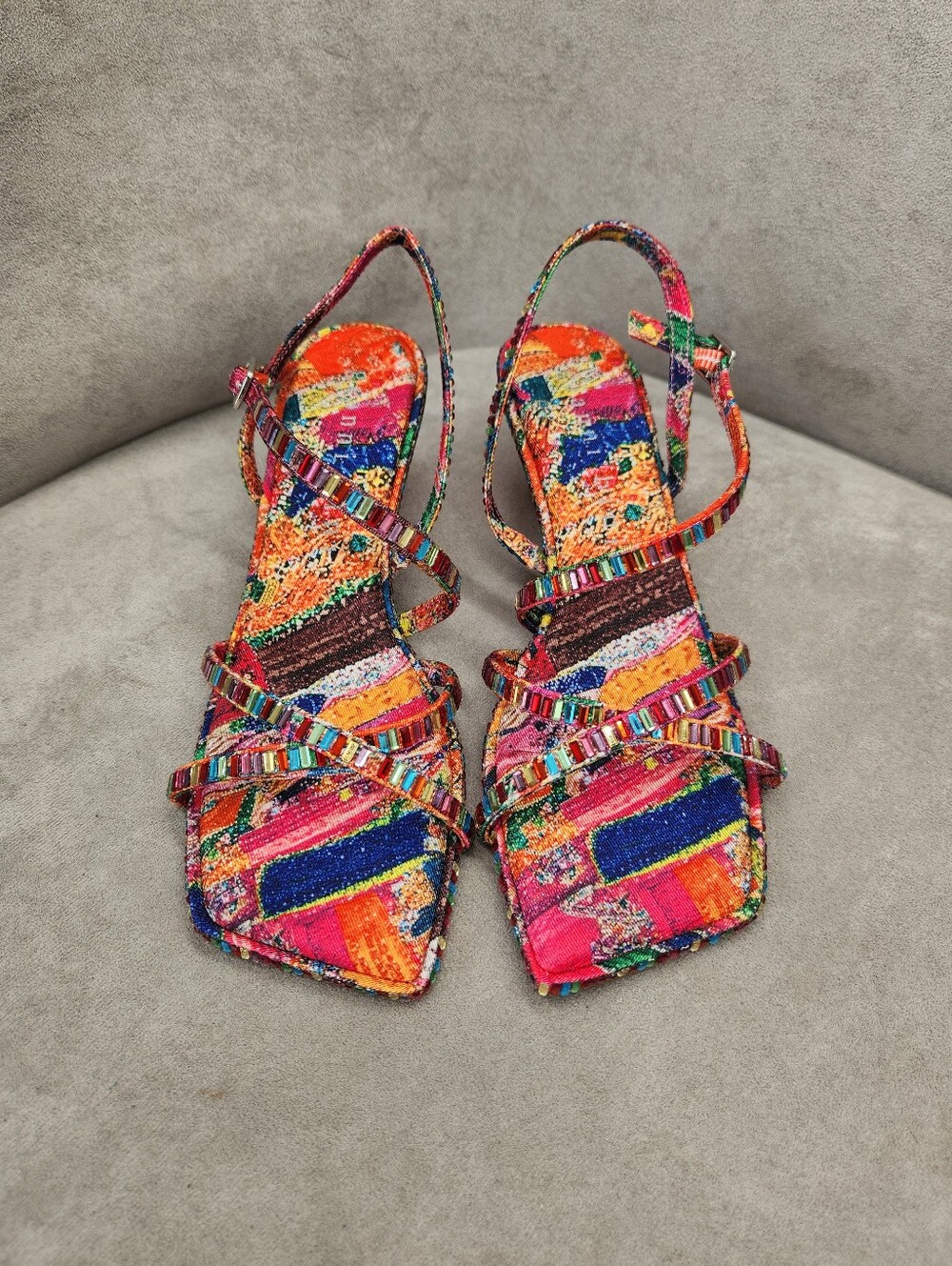 Gianni Bini Heeled Sandals 7 Abstract Red Embellished Alyx Architectural New$120